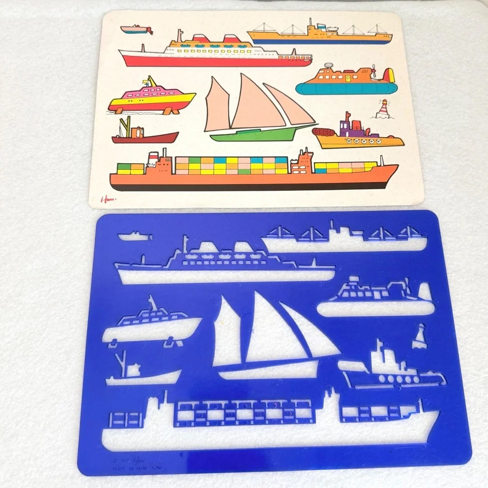 Hano Vintage 1987 Transportation Stencils & Cards Set 4pc Kids Art Hong Kong